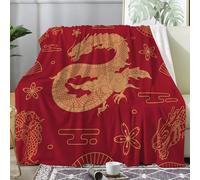 loyaltyer Couverture Rouge, Style chinois242 Couverture Chaude en Flanell pour Canapé Salon Couverture Lit, Douillette Doux Plaid Polaire Canape pour Enfants Adultes Couverture(130x150 cm)