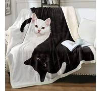loyaltyer Plaid Canape Grande Taille Chat Noir Et Blanc Plaid Polaire 180x240 cm Épais Durable Facile à Entretenir Réversible Couverture en Microfibre Douce Chaud Cadeau pour Lit Canapé et Fauteuil