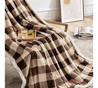 loyaltyer Plaid Carreaux Marron Couverture Polaire 150 x 200 cm en Microfibre Douce Grande Chaude Imprimée Couverture Voyage Hiver Décorative pour Lit et Canapé Double Face Blanket 4 Saisons