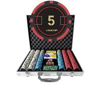 LOYCHIP Set de poker avec jetons numérotés 500 pièces pour jeu de cartes, poids 11,5 g avec cartes à jouer pour Texas Hold'em, Blackjack, jeux de poker tard dans la nuit