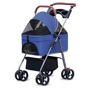 loyliawa Poussette 2 en 1 pour animal de compagnie, poussette pliable avec 4 roues, panier de rangement, porte-gobelet, coussin imperméable, pare-soleil pour chiens et chats de petite et moyenne