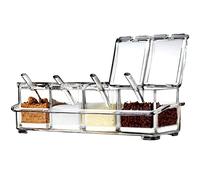 LOYUYU BoîTe D'assaisonnement, Pot D'assaisonnement Rack, Récipient De Stockage Pot D'assaisonnement, Set De 4 Creusets Acryliques Transparents avec Couvercle Et Cuillère Transparent