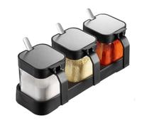 LOYUYU Pot D'épices Contenant D'épices avec Couvercle et Cuillère, Pot D'assaisonnement en Verre Transparent de 250ml Ensemble de 3, Pot Assaisonnement Boîte Sel Récipient Bol Noir