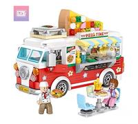 LOZ Building Blocks Educational Toy Mini Food Van City Pizza Van with Dining Table and Chairs Creative Building Blocks Set Construction Toys