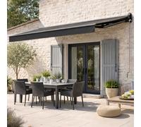 CONCEPT USINE | Store Banne Motorisé 2,95 x 2,5 m LOZIO | Toile Gris Foncé Déperlante 280 g/m² | Demi-Coffre Alu | Télécommande Incluse | Protection UV | Design Moderne Terrasse Balcon