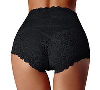lozssnigzi Culotte Coton Femme, Invisible Gainante Ventre Plat Culotte sans Couture Coton Slip Menstruelle Sexy Dentelle Grande Taille Douce sous Culottes Shorty, Noir, L