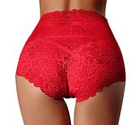 lozssnigzi Slip Femme Coton, Invisible Gainante Ventre Plat Culotte sans Couture Coton Slip Menstruelle Sexy Dentelle Grande Taille Douce sous Culottes Shorty, Rouge, XXL