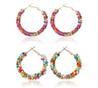 LOZTBUE Boucles d'oreilles Bohème Colorées 2 Paires en Perles Multicolores à Boucles Dorées Légeres pour Femmes Boucles d'Oreilles de Carnaval Festif et Fantaisie Cadeau