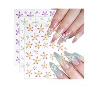 LOZTBUE Stickers ongles avec fleurs de lys Stickers ongles autocollants fleurs 3D Stickers ongles avec fleurs vertes, violettes et roses Stickers ongles avec fleurs de lys Stickers ongles avec fleurs