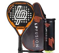 LP Carbon Strike Pro Racket pour adultes avec sac de padel et jeu de balles, pour joueurs technically Savvy - Light Power & Precision (1 pièce et lot) (noir, raquette + sac + tube à balle)