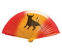 LP Divertissements Éventail Espagnol Motif Taureau Rouge & Orange