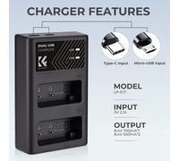 LP-E17 Dual Slot Fast Charger with Micro USB and Dual Type-C Interface Compatible with Canon EOS RP,Rebel T8i,T7i,T6i,T6s,SL2,SL3,EOS M3,M5,M6 Mark II,77D,200D Battery.[J502]