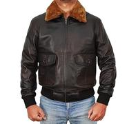 LP-FACON A2 Cockpit Veste en cuir pour aviateur de l'armée aérienne Marron, Veste en cuir avec col en fourrure A2, S