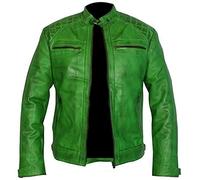 LP-FACON Cafe Racer Veste en cuir vieilli pour homme Style vintage intemporel et tendance avec détails matelassés en losanges, Vert, L