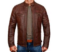 LP-FACON Cafe Racer Veste en cuir vieilli pour homme Style vintage intemporel et tendance avec détails matelassés en losanges, Marron antique - Diamant, S