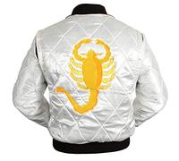 LP-FACON Drive Jacket - Ryan Gosling Scorpion Logo White Satin Bomber Jacket Men - Scorpion Jacket, Blanc - Veste en satin, M