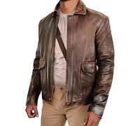 LP-FACON Harrison Ford Veste vintage en cuir véritable Motif Raiders of The Lost Ark Marron vieilli, Marron vieilli, M