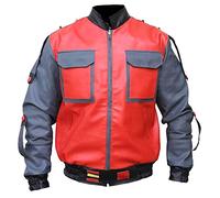 LP-FACON Marty Mc_Fly BTTF 2 Blouson bomber en cuir pour cosplay et Halloween Rouge, Rouge, M
