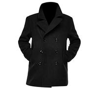 LP-FACON Ryan Bingham Pea Coat - Trench d'hiver en laine pour homme - Noir et bleu marine - Trench coat long pour homme, M