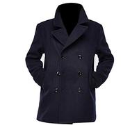 LP-FACON Ryan Bingham Pea Coat - Trench d'hiver en laine pour homme - Noir et bleu marine - Trench coat long pour homme, L