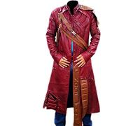 LP-FACON Veste de motard Guardians en cuir vieilli pour homme Motif étoile Marron, Manteau long en faux rouge Galaxy, XXL