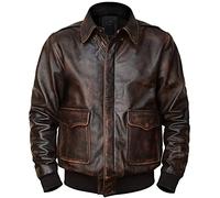 LP-FACON Veste en cuir véritable A2 pour homme - Marron vieilli, Veste en cuir marron A2, XL