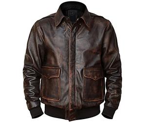 LP-FACON Veste en cuir véritable A2 pour homme - Marron vieilli, Veste en cuir marron A2, XL
