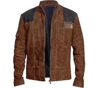 LP-FACON Veste en daim marron pour homme solitaire, film spatial, cosplay, Halloween, Marron clair avec fermeture éclair, L