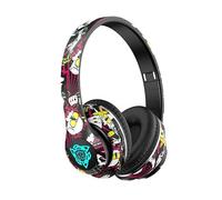 LP Fusion P35 Graffiti Casque de jeu sans fil - LED RVB, son stéréo 3D, micro antibruit, Bluetooth et filaire, pour PC, PS5, PS4, Switch, Mobile Tech (rouge)