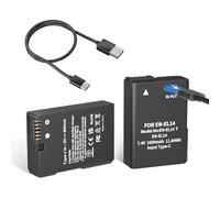 LP Lot de 2 batteries EN-EL14 EN-EL14a 1600 mAh avec câble de charge rapide USB-C pour Nikon D3100 D3200 D3300 D3400 D3500 D5100 D5200 D5300 D5500 D5600 DF Coolpix P7000 0 P71 00 caméras P7700 P7800