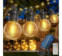 lP68 Guirlande lumineuse solaire d'extérieur - 10 m - 18 ampoules + 2 ampoules de rechange - G40 - En plastique ABS - Étanche - Pour l'extérieur - Blanc chaud - Pour une ambiance romantique