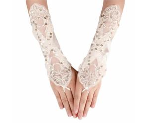 LPACXBYD Gants à Paillettes Lace Embroidery Women’s Gloves Rhinestone Decor Hollow Out Wedding Elegant Sequin Fingerless Mittens