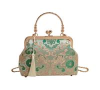 LPACXBYD Sac à main avec chaîne en métal | Fleur brodée baiser serrure broderie sac à bandoulière grande capacité antique