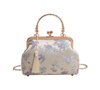 LPACXBYD Sac à main avec chaîne en métal | Fleur brodée baiser serrure broderie sac à bandoulière grande capacité antique