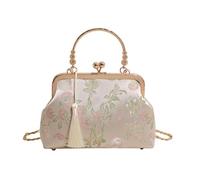 LPACXBYD Sac à main avec chaîne en métal | Fleur brodée baiser serrure broderie sac à bandoulière grande capacité antique