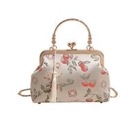 LPACXBYD Sac à main avec chaîne en métal | Fleur brodée baiser serrure broderie sac à bandoulière grande capacité antique