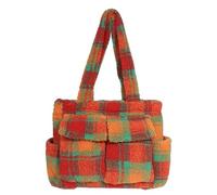 LPACXBYD Sac A Main En Peluche Sac fourre-tout grande capacité for femme, sac à main en laine d'agneau, bandoulière rétro peluche carreaux(Orange)