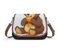 LPAGBCNU Bear Eating Sac à bandoulière en cuir avec bretelles amovibles et fermeture éclair pour femme