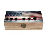 LPAGBCNU Boîte à bijoux en bois faite à la main pour ranger bijoux, pièces de monnaie, cartes tartot, petits trésors avec drapeau américain, fête des anciens combattants