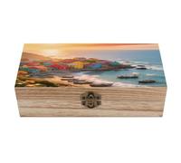 LPAGBCNU Boîte à bijoux en bois - Organisateur de souvenirs - Îles matinales - Village de pêche - Fait à la main - Pour ranger des bijoux, des pièces de monnaie, des cartes tartot, des petits trésors