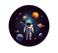 LPAGBCNU Horloge murale astronaute système solaire planètes à piles en PVC silencieuse, sans tic-tac, horloge murale ronde pour salon, cuisine, maison, bureau, horloge murale décorative