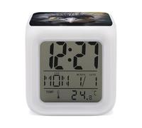 LPAGBCNU Réveil numérique LED à 7 couleurs changeantes avec calendrier de répétition, affichage de la température, réveil ému, réveil à piles, veilleuse pour décoration de chambre à coucher