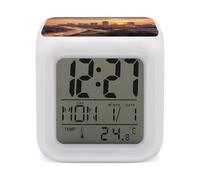LPAGBCNU Réveil numérique LED à 7 couleurs changeantes avec calendrier de répétition, affichage de la température, Atlanta City Sunset Paysage Horloge de réveil à piles Lampe de chevet Veilleuse pour