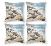 LPAGBCNU Seals Bask in The Sun Lot de 4 housses de coussin décoratives de style bohème pour salon, canapé, lit et canapés, avec fermeture éclair invisible