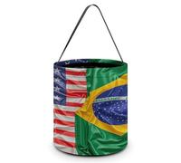 LPAGBCNU Seau à bonbons d'Halloween représentant des drapeaux américains et brésiliens, sacs à friandises d'Halloween avec poignées, paniers à bonbons réutilisables pour Halloween, fournitures de fête
