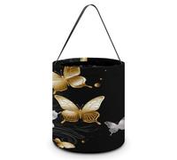 LPAGBCNU Seau à bonbons d'Halloween représentant des papillons dorés et blancs, sacs fourre-tout noirs avec poignées, paniers à bonbons réutilisables pour Halloween, fournitures de fête, sacs cadeaux