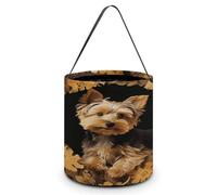 LPAGBCNU Seau à bonbons d'Halloween représentant un Yorkshire Terrier dans la grotte - Sac fourre-tout avec poignées - Paniers à bonbons réutilisables pour Halloween, fournitures de fête, sacs cadeaux