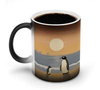 LPAGBCNU Tasse à café de 325 ml avec deux images de pingouins qui changent de couleur, tasses à café à changement de chaleur avec poignée, tasse magique sensible à la chaleur pour homme et femme