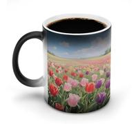 LPAGBCNU Tasse à café de 325 ml avec motif champs de tulipes à changement de couleur, tasses à café à changement de chaleur avec poignée, tasse magique sensible à la chaleur pour homme et femme, tasse