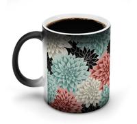 LPAGBCNU Tasse à café de 325 ml avec motif fleur de dahlia à changement de couleur, tasses à café à changement de chaleur avec poignée, tasse magique sensible à la chaleur pour homme et femme, tasse